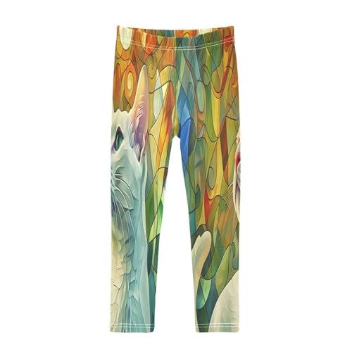 Toddler Girls Leggings Printed Yoga Pants Leggings Stained Glass Cat for Kids