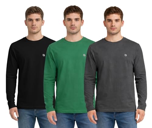 Bahob 3 Pack Mens Long-Sleeved T-Shirt Round Neck T-Shirts Comfortable Crewneck Neck Tops for Men Soft Cotton S-3XL (Large MFTS-160-F)