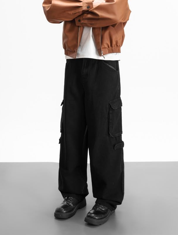 LOGEQI Mens Baggy Cargo Jeans Wide Leg Hip Hop Jeans Streetwear Loose Fit Denim Pants - Image 5
