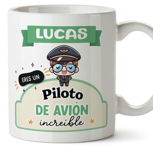 MUGFFINS Tazas Personalizadas para PILOTO DE AVIÓN hombre - En Español - Eres increíble - Kawaii - 11 oz / 330 ml - Regalo Personalizable original y divertido