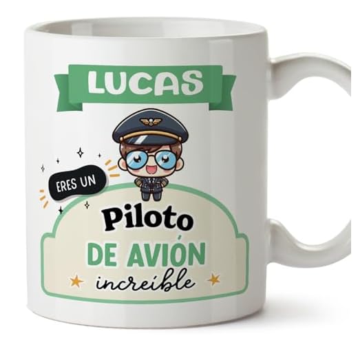 MUGFFINS Tazas Personalizadas para PILOTO DE AVIÓN hombre - En Español - Eres increíble - Kawaii - 11 oz / 330 ml - Regalo Personalizable original y divertido