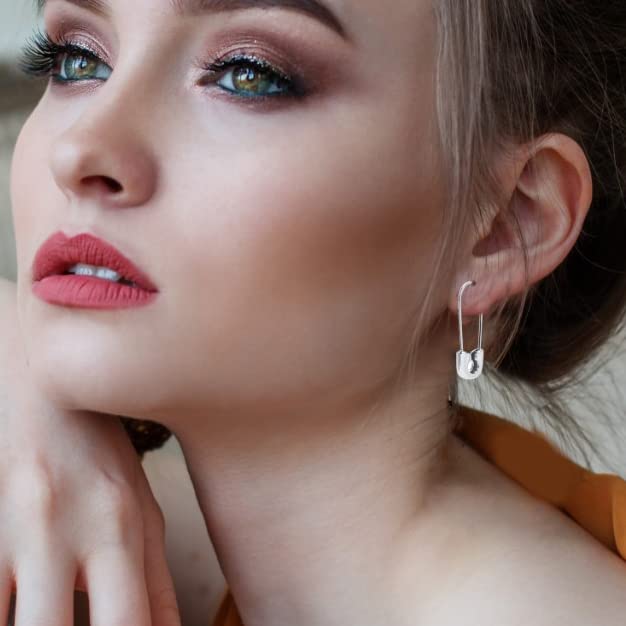 Ldurian Safety Pin Earrings for Women, 18K Gold-Plated Silver Hoop Punk Ear ring, Paperclip Dangle Hypoallergenic Paper Clip Earring3