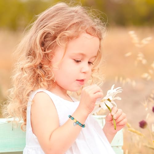 Image of Blue Initials Heart Natural Stone Beaded Bracelet for girl | Adjustable Natural Stone Beaded Bracelets for Girls Jewellery | Daughter /Granddaughter /Niece /Bracelets for Girls Jewellery