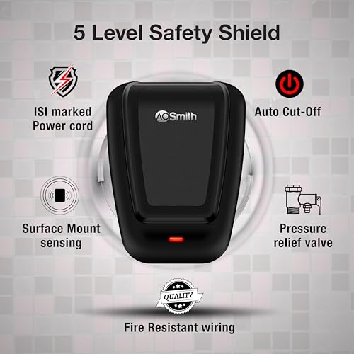 Image of AO Smith EWS Plus Black Instant Water Heater 3 Litre with 3kW Incoloy Heating Element | 2X Corrosion Resistant Blue Diamond Glass Tank | Instant Geyser for Kitchen & Bathroom | 5-Year Tank Warranty