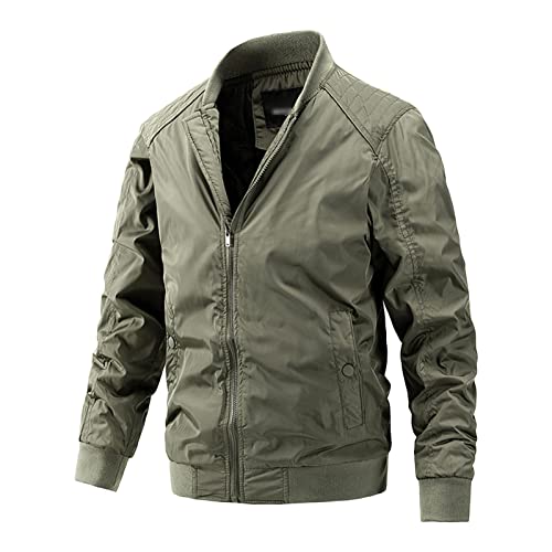 Maiyifu-GJ Men's Lightweight Flight Jacket Spring Fall Softshell Bomber Coat Outwear Zipper Military Windbreaker Sportswear (Khaki,Large)