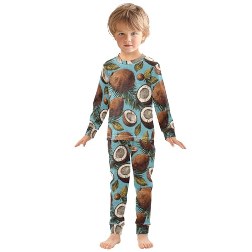 Pajama Sets Long Sleeve Coconut Leaves and Fruits Soft Comfy Sleepwear 2 Piece PJS 3-8T2