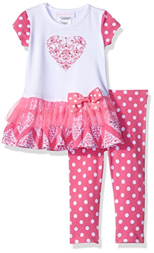 Bonnie Jean Girl's Valentine's Day Outfit - Pink Heart Leggings Set for Baby, Toddler and Little Girls (HOT PINK, 3-6 Months)