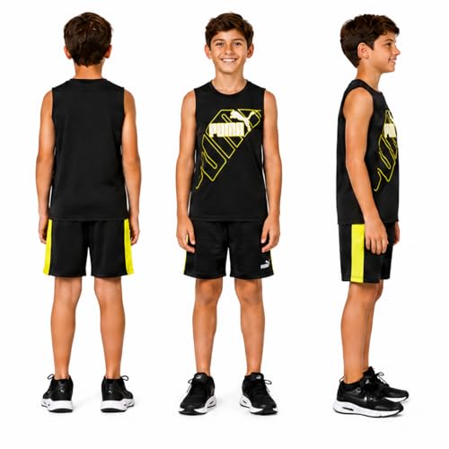 Image of PUMA Active Boys Shorts Set - 2 Piece Dry Fit Sleeveless Basketball Boys Athletic Shirts and Boy Shorts Matching Set (4-16)