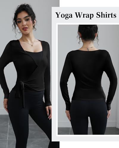 3 Pack Women Ballet Pilates Wrap Tops Y2K Workout Yoga Wrap Shirts Dance Long Sleeve Tie Front Crop Going Out Tops2