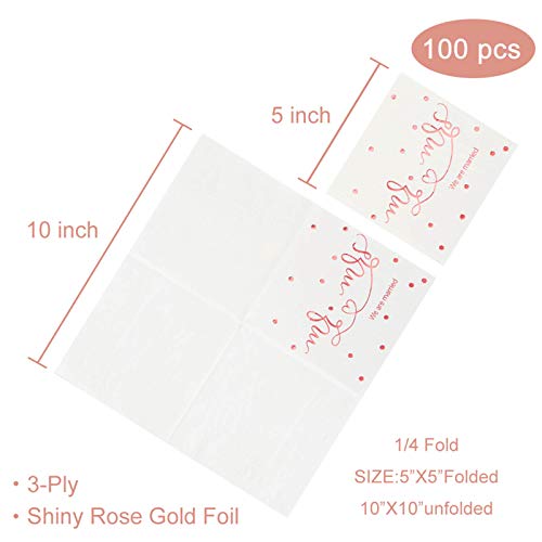 Gexolenu Mr & Mrs Cocktail Wedding Foil Napkins, Dessert Disposable Beverage Paper Napkins for Wedding Shower Party Decorations and table decorations Supplies (Rose Gold 100 pcs) - Thumbnail 4