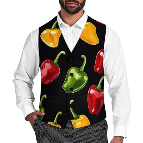 Colorful Chili Pepper Mens Slim Fit Suit Vest Dress Waistcoat Casual Business Vest