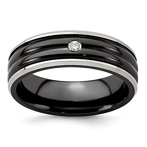 ICE CARATS Edward Mirell Black Titanium .03ct Diamond 925 Sterling Silver Bezel 7mm Wedding Ring Band Size 13.00 Man Fine Jewelry for Dad Mens Gifts for Him