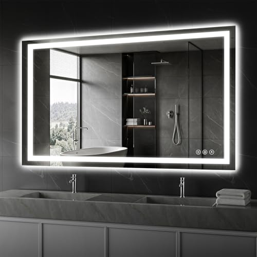 Image of Koonmi 55 inchx36 inch LED Bathroom Mirror with Anti-Fog | 90CRI Shatterproof Vanity Mirror with Backlit + Front Lit, Easy Install for Modern Bathroom and Hotel (IP65)