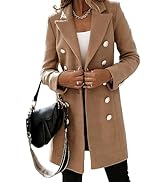 Kinghua Womens Winter Wool Coats Double Breasted Notched Lapel Mid-Long Peacoat Jackets