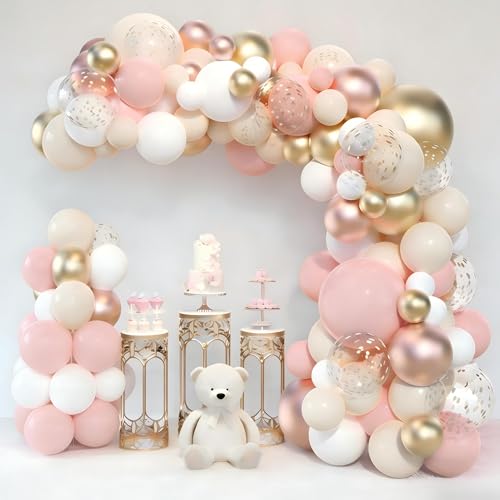 Kit Arco de Balões Ouro Rosa, 110 Peças Kit Guirlanda Arco de Balões Rosa Pastel Damasco Dourado Branco, Balões Bege Rosa Bebê para Aniversário Casamento Compromisso Bem-Vindo ao Bebê Decorações de