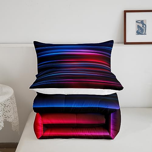Image of Feelyou Ombre Comforter Set Queen, Red Blue and Black Striped Bedding Set Gradient Contemporary Comforter for Kids Boys Girls Teens Modern Abstract Geometric Duvet Set Lightweight Quilt Set