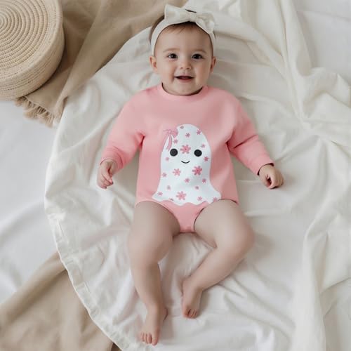 luethbiezx Infant Baby Boys Girls Halloween Sweatshirt Romper Long Sleeve Ghost Boo Coquette Bow Bubble Bodysuit Outfit2