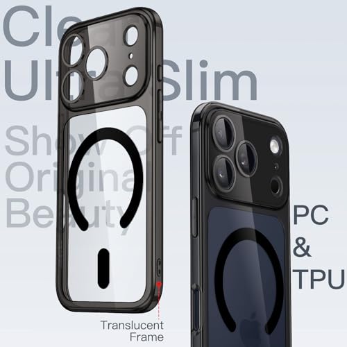 Image of JETech Magnetic Slim Case for iPhone 17 Pro Max 6.9-Inch Compatible with MagSafe, Camera Lens Full Protection, Ultra-Thin Lightweight Clear Minimalist Protective Phone Cover (Black)