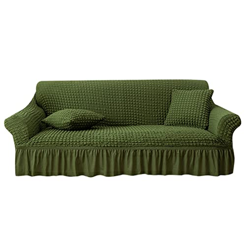 EMYRSA Housse De Canapé 1/2/3/4 Places avec Jupe, Housse De Canapé, Résistante, Lavable, Hautement élastique, Extensible, Facile à Ajuster, Protège Meuble Universel (Vert Clair,Housse de Coussin) Cover