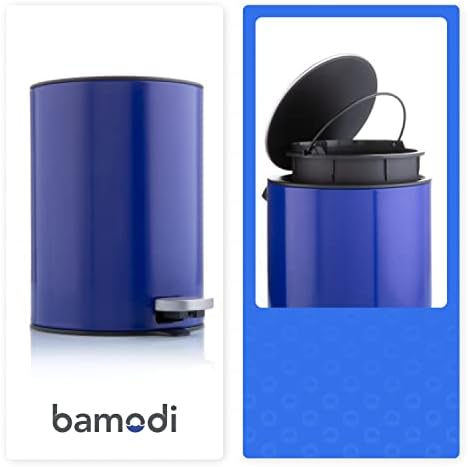 Bamodi Bathroom Rubbish Bin Stainless Steel 3L  Stylish Cosmetic Bin with Soft-Close Mechanism for Your Bathroom, Restroom, Bedroom, Office Stainless Steel Bin with Removable Inner Bucket (Blue)