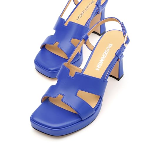 Image of ROSERWISH Womens Platform Heeled Sandals, Open Square Toe Chunky Heels, Strappy Sandals for Women, Leather Insole Dress Shoes for Prom Weeding Bride Party 3.5 inch