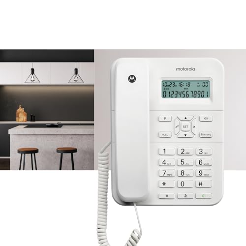 Teléfono con cable Motorola Voice CT202 blanco con música de espera y rellamada 2