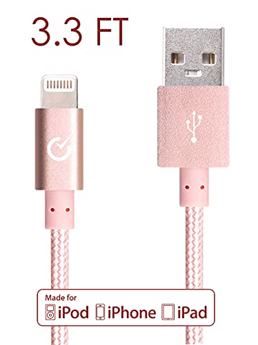 Volts Apple Mfi Certified Nylon Braided Usb Lightning Cable With Aluminum Case And 8-Pin Connector, 3.3 Feet (1 Meter) - Rose Gold #TOP6