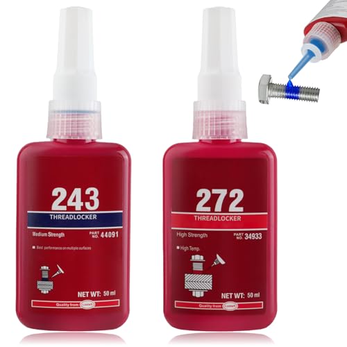 Thread Lock Blue and Red, 50ml ×2 Thread Lock Sealant Bond, Medium & High Strength Removable & Permanent Metal Adhesive for Nuts, Bolts, Fasteners and Metals to Prevent Loosening & Anti-Rust
