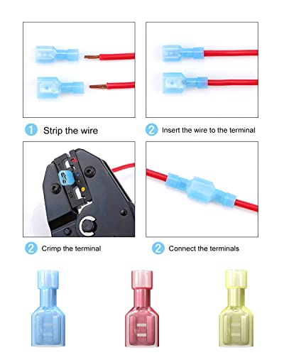 Spade Connector Kit - 100 Pcs Nylon Quick Disconnect Connectors,Electrical Insulated Terminals,Male & Female Spade Wire Crimp Terminals Assortment Kit #TOP3