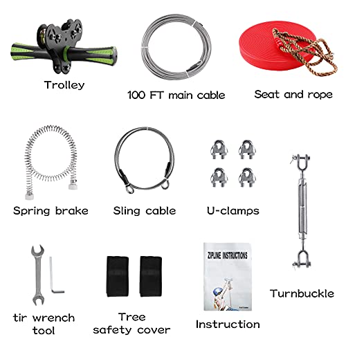 100 Foot Zip Line Kit for Kids and Adults, with Safe Spring Brake, 304 Stainless Steel Cable, Outdoor Zipline Toy for… - Image 4