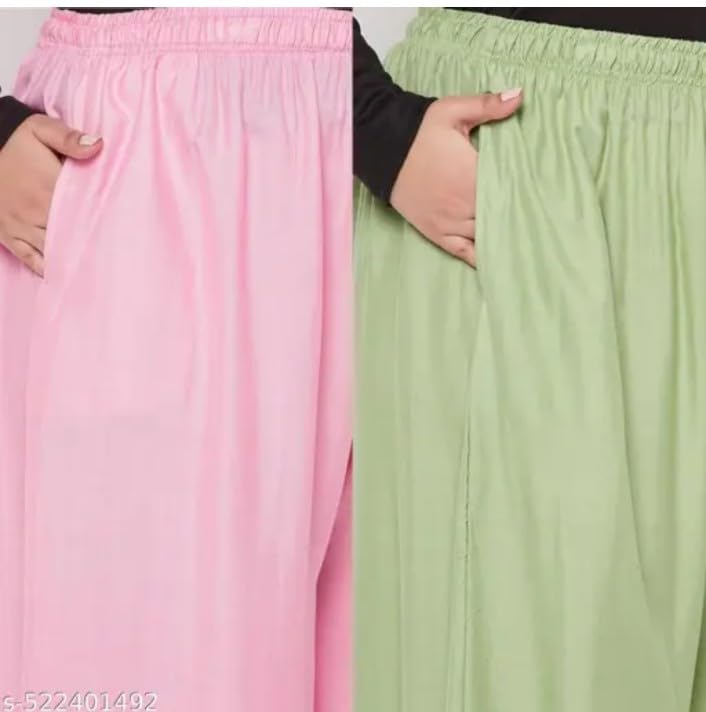 Image of Women's Jumbo Combo Palazzo | Extra Wide Leg Flared Ethnic Trousers | Pack of High Waist Relaxed Fit Palazzos for Women | Stylish Plain Solid Color Bottom Wear for Kurti & Tops | Jumbo Value Pack