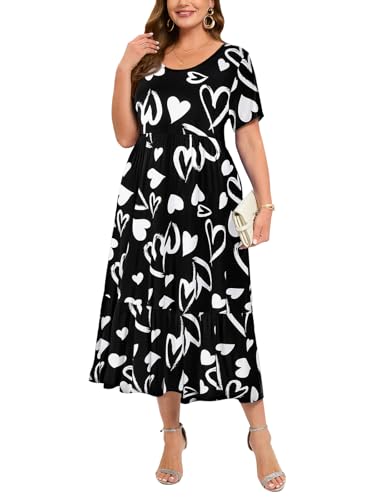 Image of LARACE Plus Size Dresses for Women Summer Casual Short Sleeve Long Dress Flowy Maxi Beach Dresses with Pockets L-6XL(A-Love53 3X)