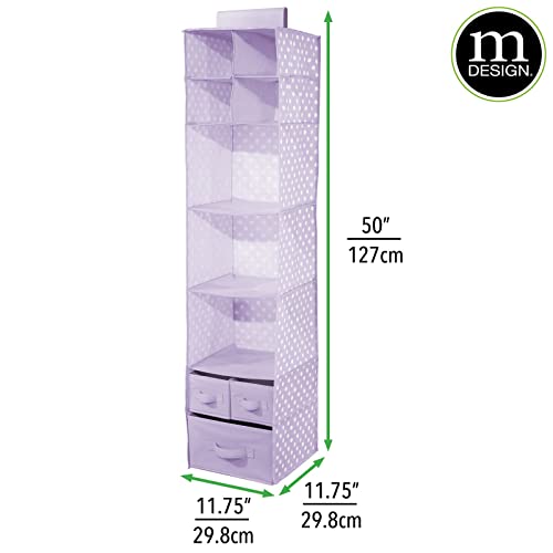 Mdesign Soft Fabric Over Closet Rod Hanging Storage Organizer With 7 Shelves And 3 Removable Drawers For Child/Kids Room Or Nursery - Polka Dot Pattern - 2 Pack - Light Purple/White Polka Dots #TOP2