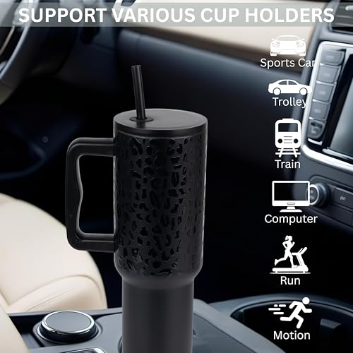 Image of CYNVEXA Tumbler with lid and Straw 1200ML Cup Stainless Steel Vacuum Insulated Tumbler for Water, Iced Tea or Coffee 1.2L Office Gym Travelling (40-Oz-Leapard Black)