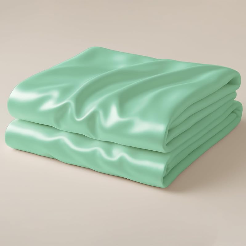 Image of Day Care-Luxury Satin Flat Double Bed (90x100 Inchs) Bedsheet|Ultra Soft Silky Smooth Touch|Breathable, Lightweight & Skin Friendly|Wrinkle Resistant|Aqua Green