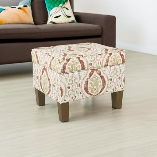 Image of HomePop Square Ottoman - Burnt Orange and Cream Medallion