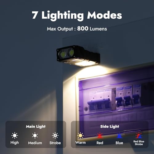 Image of WARSUN DC08 Swivial LED Flashlight Rechargeable, 800 Lumens Mini Work Lihgt, Small EDC Flashlight Clip On with Back Clip, Magnetic Flashlight, for Emergency, Walk Dog, Working, Hiking, Camping