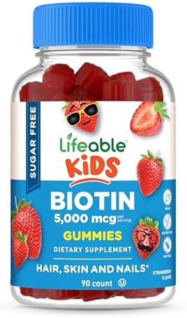 Lifeable Sugar Free Kids Biotin Gummies | 5000mcg | Great Tasting Biotin Supplement | Biotin Gummies for Hair Growth, Skin and Nail Health | Hair Vitamins for Kids, Boys, Girls | 90 Gummies