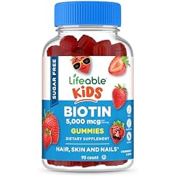 Lifeable Sugar Free Kids Biotin Gummies | 5000mcg | Great Tasting Biotin Supplement | Biotin Gummies for Hair Growth, Skin and Nail Health | Hair Vitamins for Kids, Boys, Girls | 90 Gummies