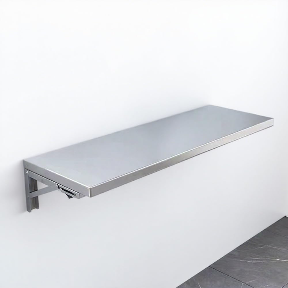 LWJSOCP WallMounted Folding Table Stainless Steel Compact Desk for Small Spaces SpaceSaving Kitchen Dining Table Floating Workstation (70x35cm)