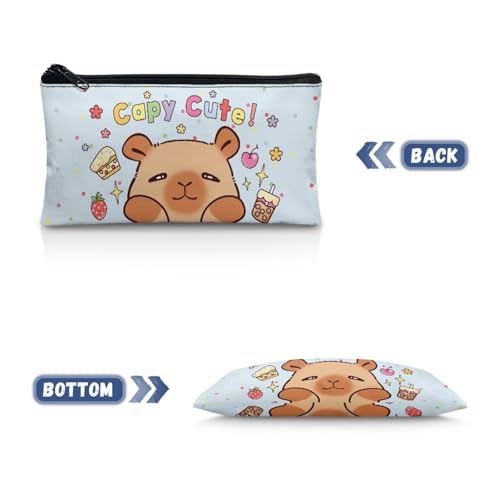 Image of Capybara Pencil Case for Girls Light Blue Pencil Box for Crayon Scissors Cute Pen Holder for Kindergarten Toddlers Zippered Pouch for Stationery