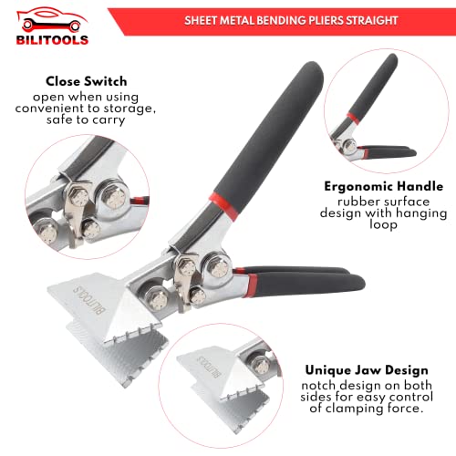 Image of BILITOOLS 3-Inch Hand Seamer Sheet Metal Bending Pliers, Straight Jaw | Stainless Steel, 35-40 HRC Hardness. Double-Layer Rubber Grip. Parallel Jaws Wont Damage Metal. For Auto Body & Tight Spaces