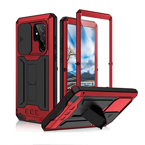 Boîtier Métal Samsung S22 Ultra Écran Protégé Anti-Casse Armure Rouge CZKE - 2