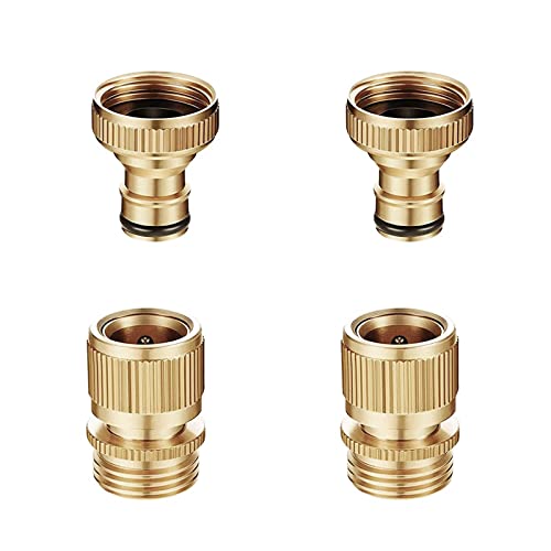 Garden Hose Quick Connect ValueHall 2Pcs Solid Brass Quick Connector Fittings No-Leak Water Hose Male Female Solid Brass 3/4 inch GHT Thread US Standard for Garden V7K06