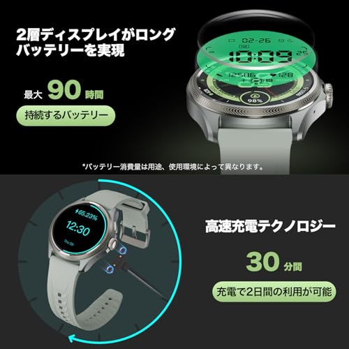 undefined Ticwatch Pro 5 Enduro スマートウォッチ Wear OS by Google Android グーグル対応スマートウォッチ 5ATM防水 腕時計 アウトドア ランニング コンパス GPS搭載 ロングバッテリー マイク スピーカー搭載 スレートグリーン の商品画像 3