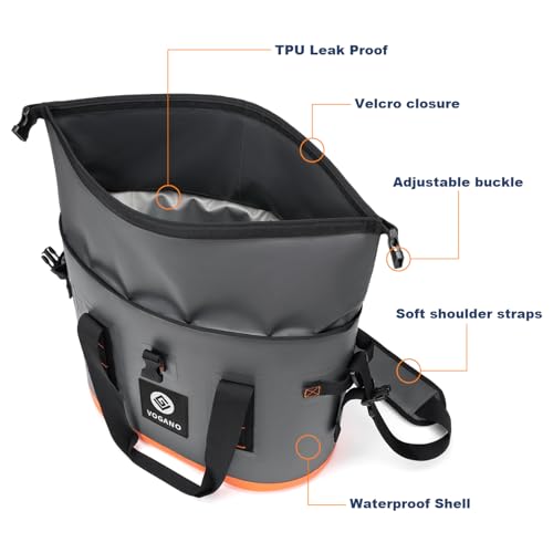 Image of Vogano 40 Can Soft Cooler Bag - Insulated Leak-Proof Large Cooler Bag with Roll-Top Waterproof Seal | Portable Ice Chest for Camping, Beach, Travel, Picnics | 24HR Cold Retention