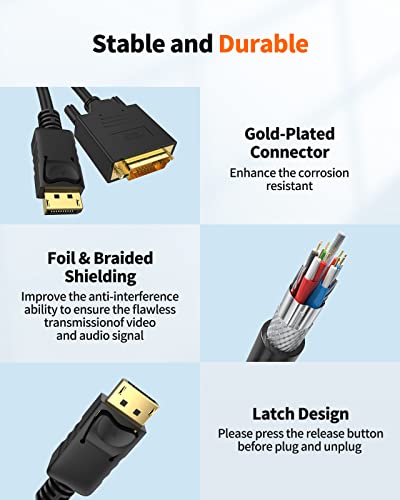 Image of CableCreation Active DisplayPort to DVI Cable, 6FT DP to DVI-I Cord, Eyefinity Support Multi-Screen, Black