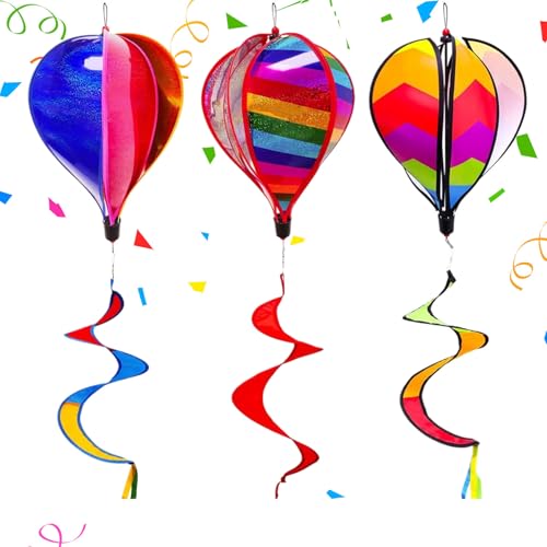 Decoración de Globos Aerostáticos,Triple Móvil de Viento con Globo Aerostático - Adorno Decorativo para Exterior en Patio, Valla, Bodas, Camping, Cumpleaños y Fiestas