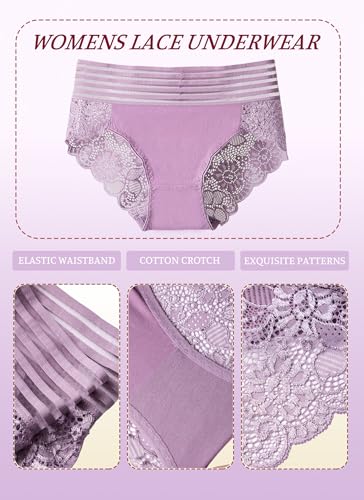 Image of Lace Sexy Undies for Women Stretch Full Coverage Control High Waist Cheeky Top Panties 6 Pack S-4XL