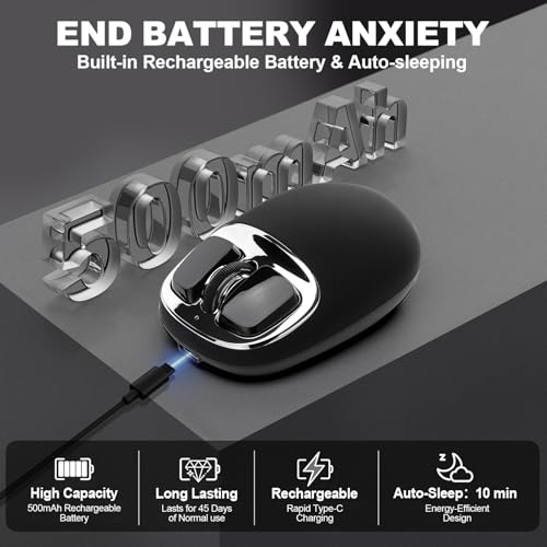 Image of YUNZll C1 Silicone Wireless Mouse | 6-Level DPI,Up to 4800,Optical Tracking,500mAh 2.4G /USB-C /BT,Custom Mice for Laptop, Computer, iPad, MacBook (Black Silver)